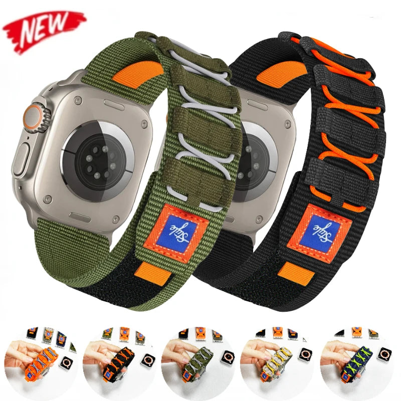 Nylon Five Loop band for Apple Watch Ultra 3 2 1 49mm Wristband for 11 10 9 8 7 6 5 4 SE3 46mm 45mm 44mm 42mm 41mm 40mm Correa