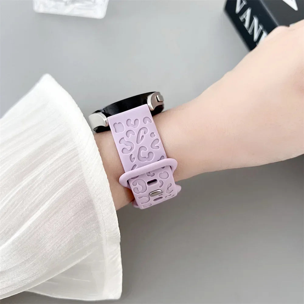 20mm Engraved Leopard Band for Samsung Galaxy Watch 7/FE/6/5/5 pro/FE/4 classic Silicone Sport bracelet Huawei GT 5-4-3-2 Strap