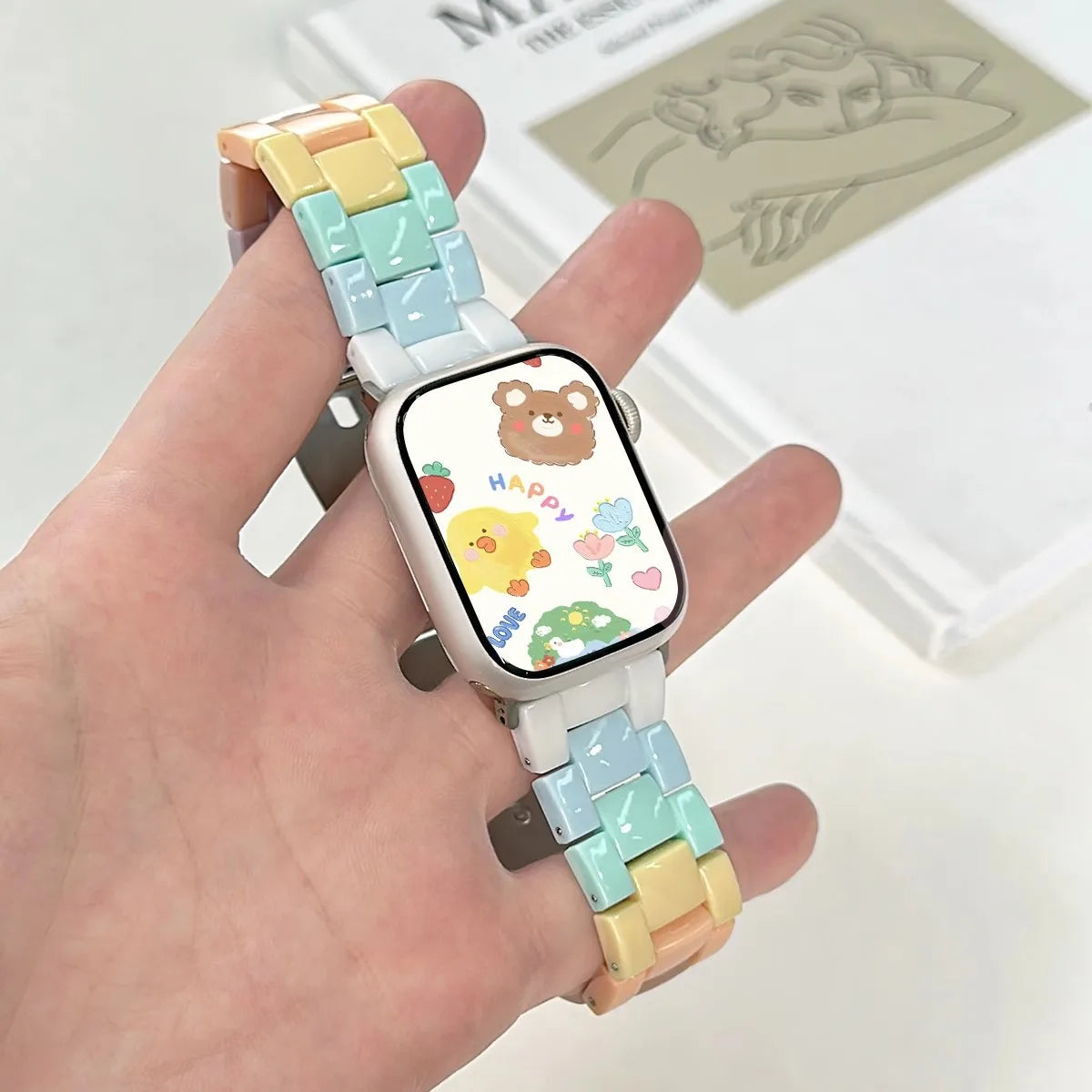 New Rainbow Color Resin band For Apple Watch 42mm 45mm 44mm 41mm 40mm Macaron Girl watch band For Apple Watch 8 7 6 5 4 3 band Accessories