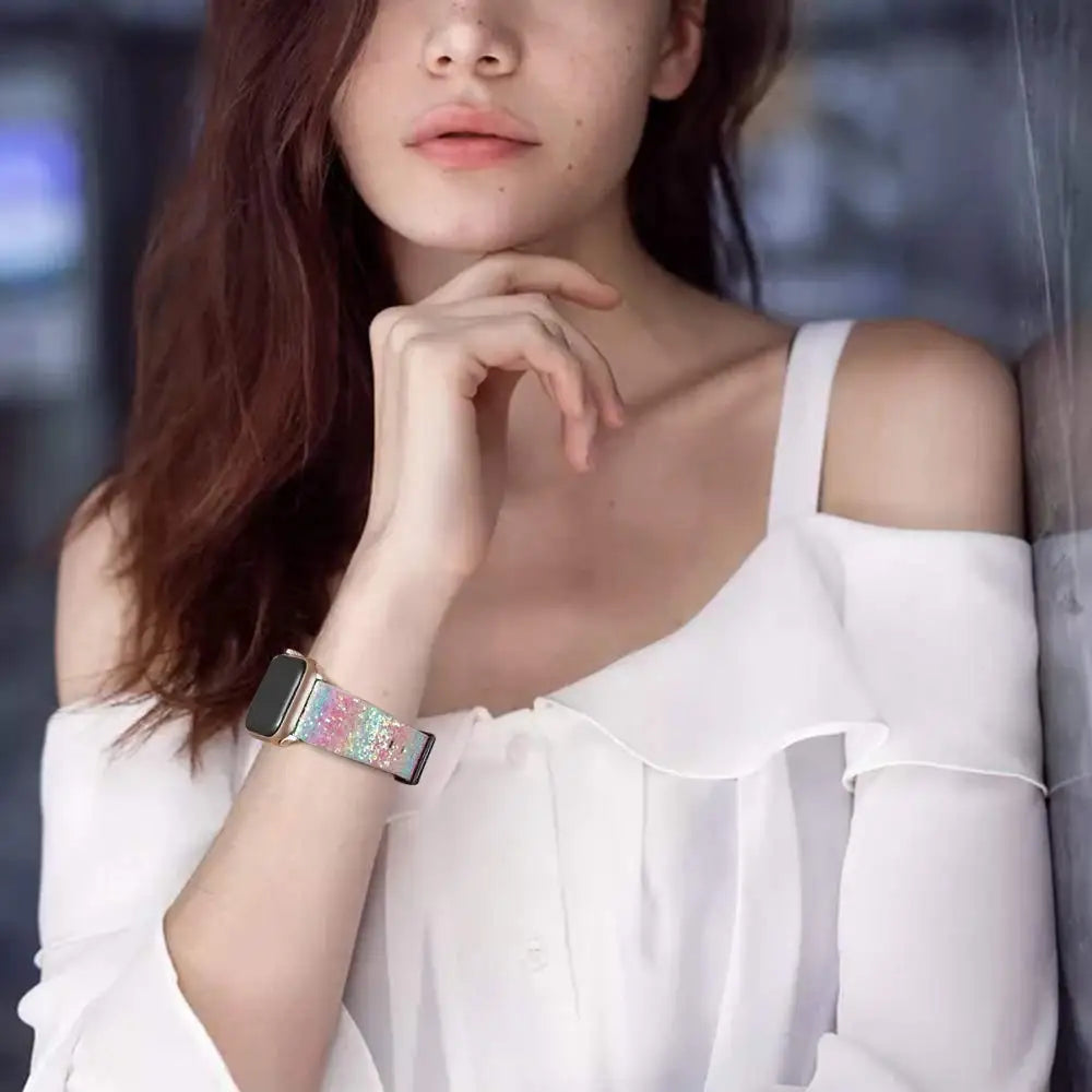 Leather band for Apple Watch band Ultra 49mm 38mm 40mm Women 42mm 44mm 41mm 45mm Glitter band i Watch Series 7 8 6 5 4 3 2