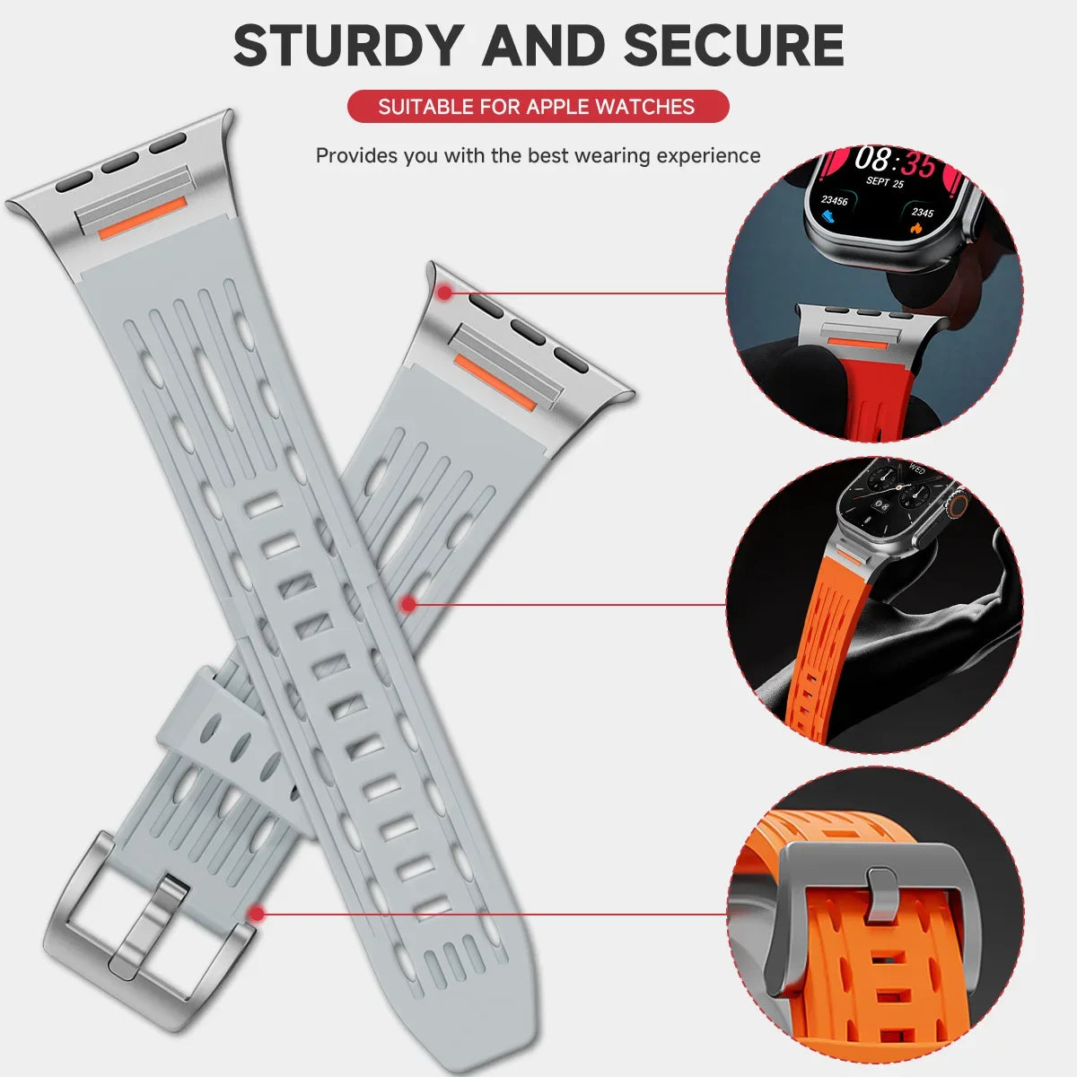 Silicone band for Apple Watch band 49mm 46mm 45mm 44mm 42mm 41mm metal Connector band for Apple Watch Ultra 2 Series 10 9 8 7 6 SE 5 4