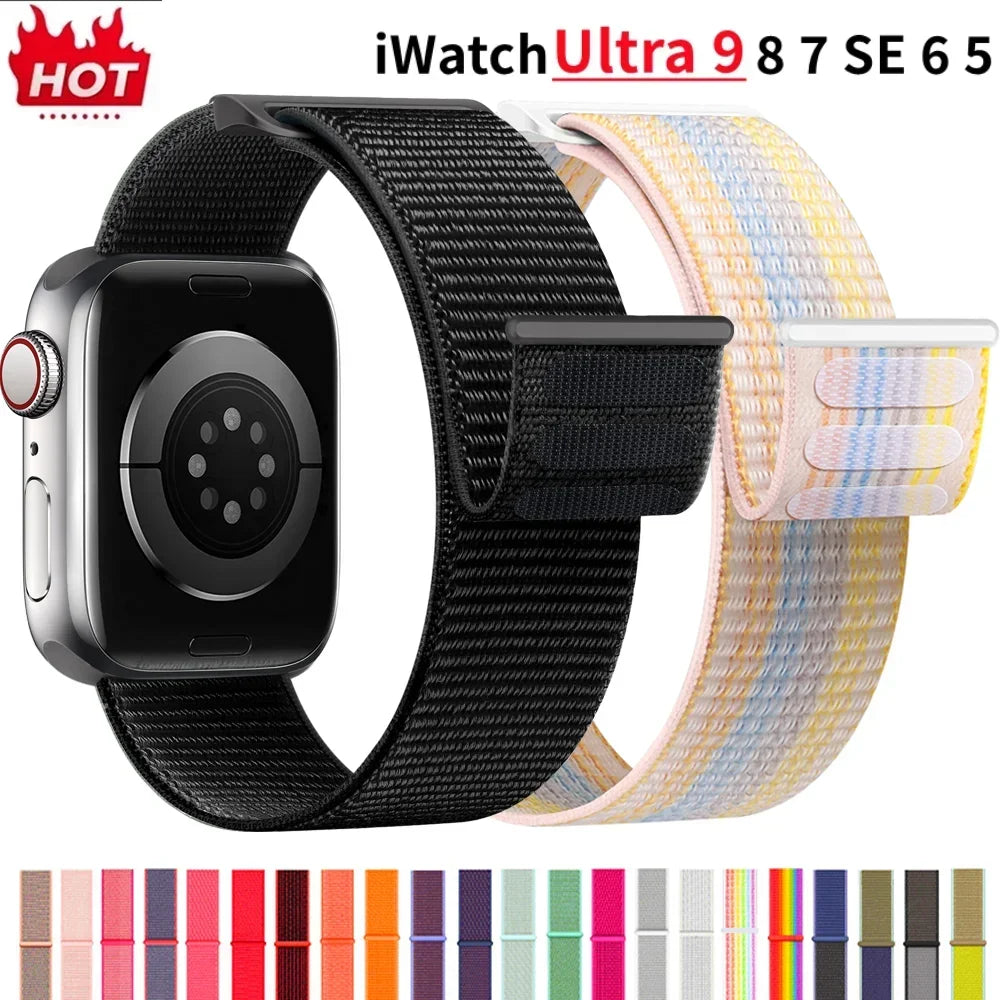 Nylon Loop band for Apple Watch band 40mm 44mm 45mm 42mm 41mm 38mm Smart Belt band for Apple Watch Ultra 49mm 8 7 6 SE 5 4 3