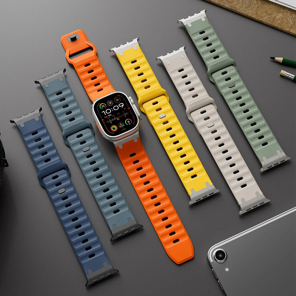 Sport Silicone band for Apple Watch Ultra 2 band 49mm Stainless Steel correa band Apple Watch Series 9 8 7 SE 10 45mm 44mm 46mm