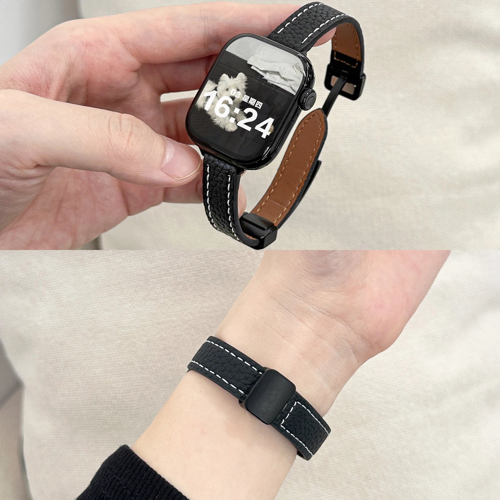 Folding Slim Leather Magnetic watch band For Apple Watch 10 11 42mm 46mm SE 44mm 40mm 9 8 7 41mm 45mm band 6 5 4 band For Apple Watch