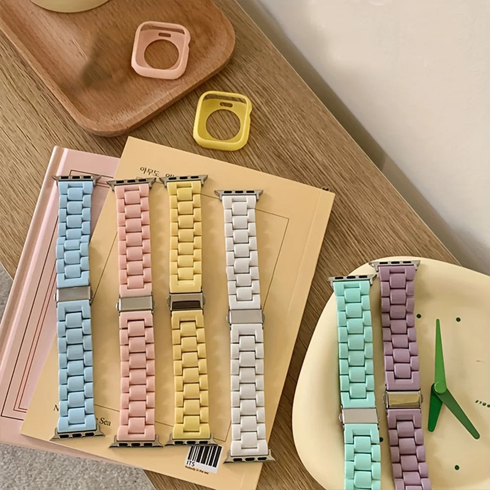Resin Watch band for Apple Watch 44mm band 42mm 38mm correa watch band for Apple Watch Series 10 8 7 6 SE 5 4 40mm 41mm 45mm 49mm Ultra