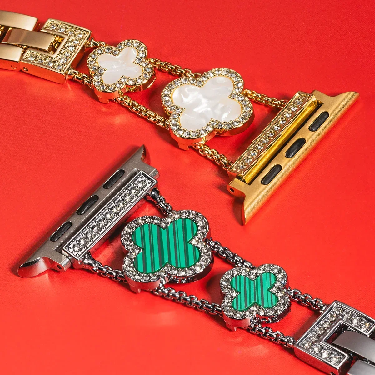 Diamond Four leaf Clover metal band for Apple Watch Ultra 2 49mm 46mm 44mm 42mm 41mm 40mm 38mm band for Apple Watch Series 10 9 8 7 SE 6 ban