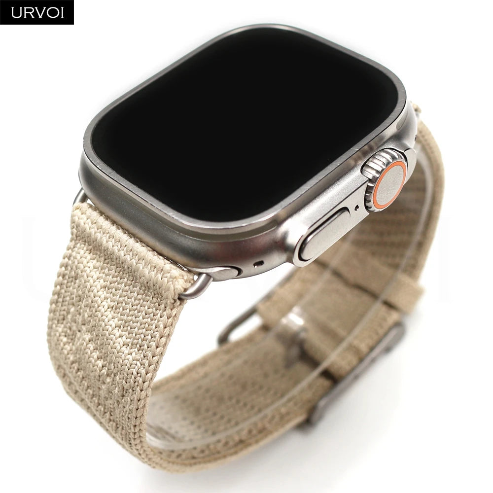 URVOI En Mer band for Apple Watch Ultra 3 2 Series 11 Sport band Orange Gris Titane ocean waves pattern Polyamide Custom Buckle