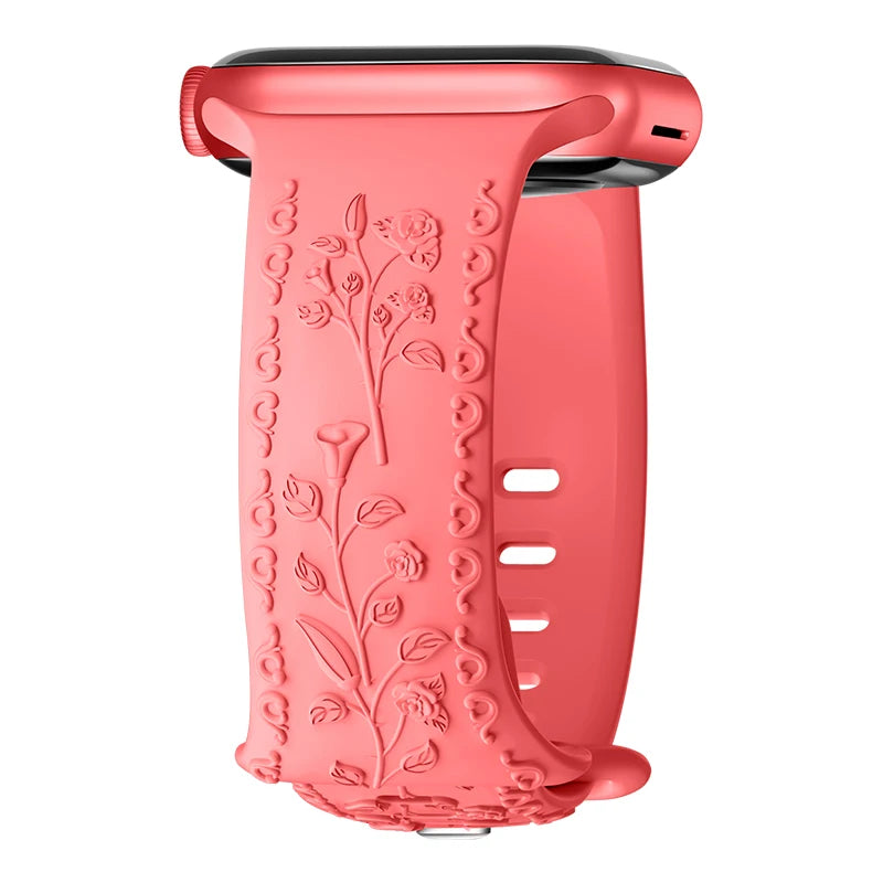 Flower Engraved band For Apple Watch band 44mm 45mm 41mm 40mm 49mm 46mm 42mm band Apple Watch Series 11 10 SE 9 8 7 6 5 Ultra 2