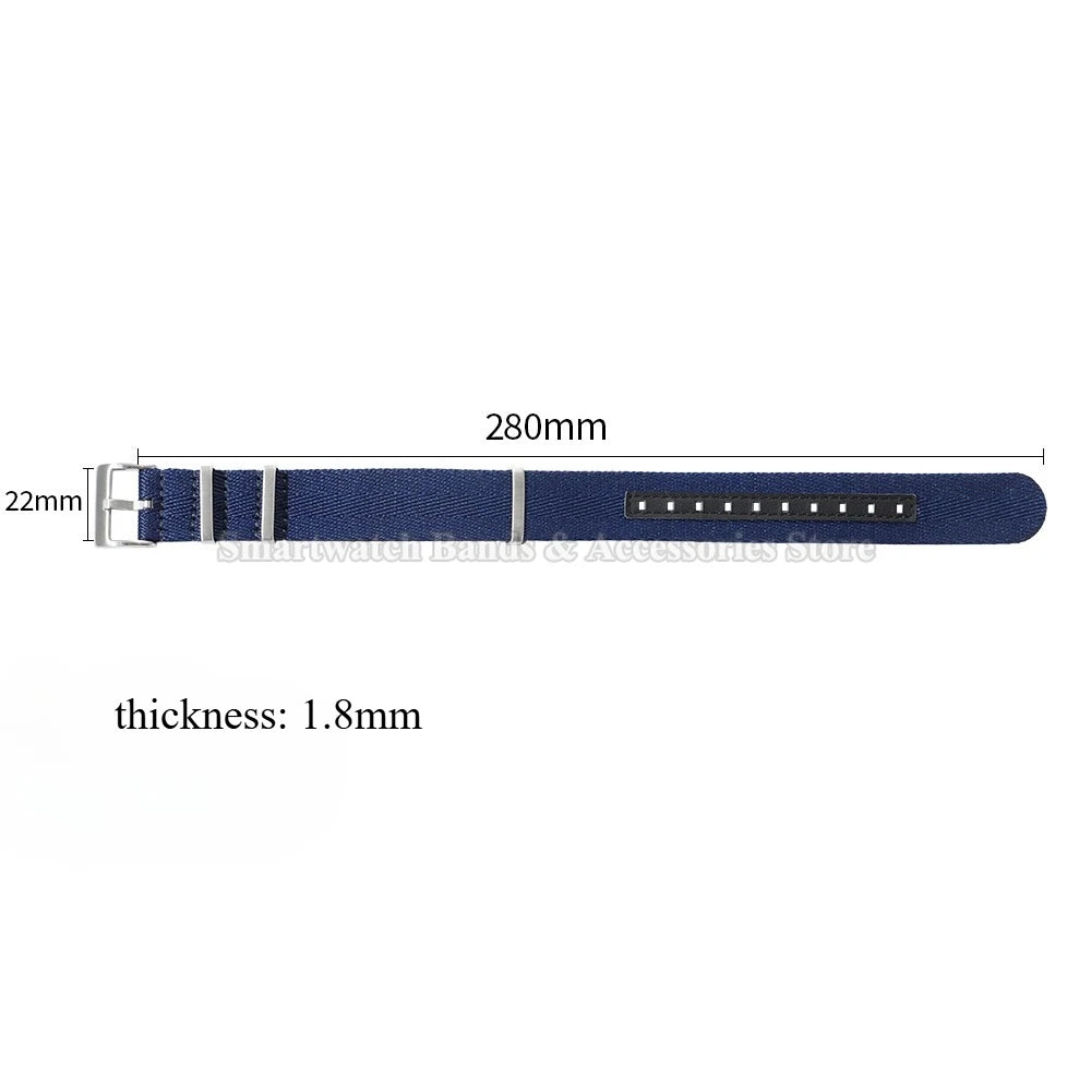 20 22mm Nylon Watch Strap for Seiko for Huawei for Samsung Universal Watch Band Pin Buckle Military Bracelet Ribbed Fabric Strap