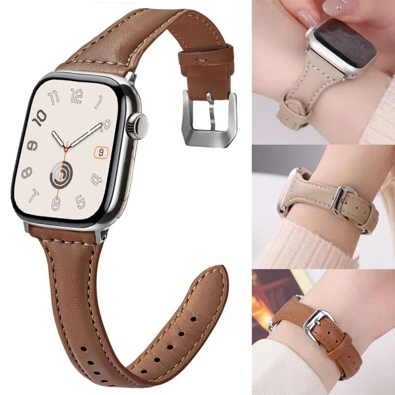Slim Leather band For Apple Watch band 44mm 40mm 41mm 45mm 44mm band aple watch Series 10 11 46mm 42mm band Ultra 2 3 49mm