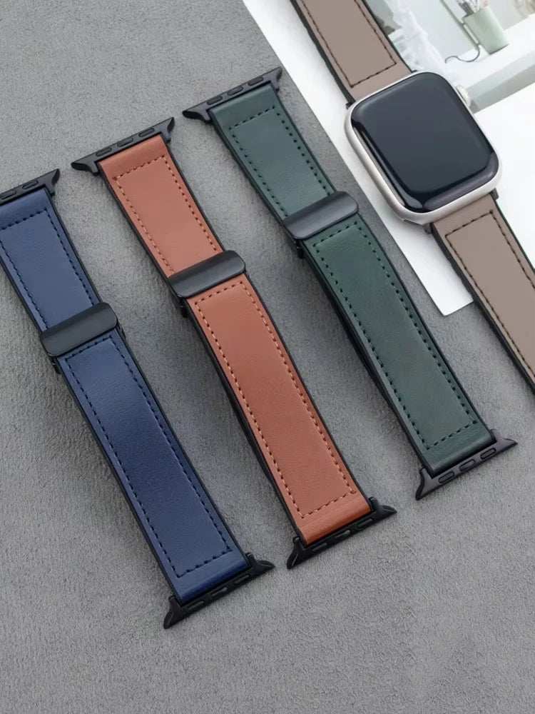 Leather Watch band For Apple Watch band 38mm 40mm 41mm 42mm 44mm 45mm 49mm Magnetic band Apple Watch Series 10 9 8 7 SE6 5 bands