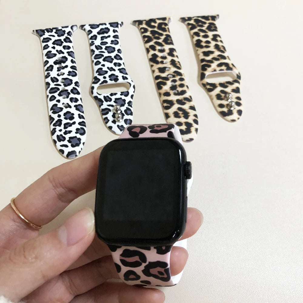 Leopard Printing band for Apple Watch band Ultra 2 49mm 44mm 40mm 41mm 45mm 38mm 42mm for Apple Watch 9 8 7 6 SE 5 4 Women Silicone band