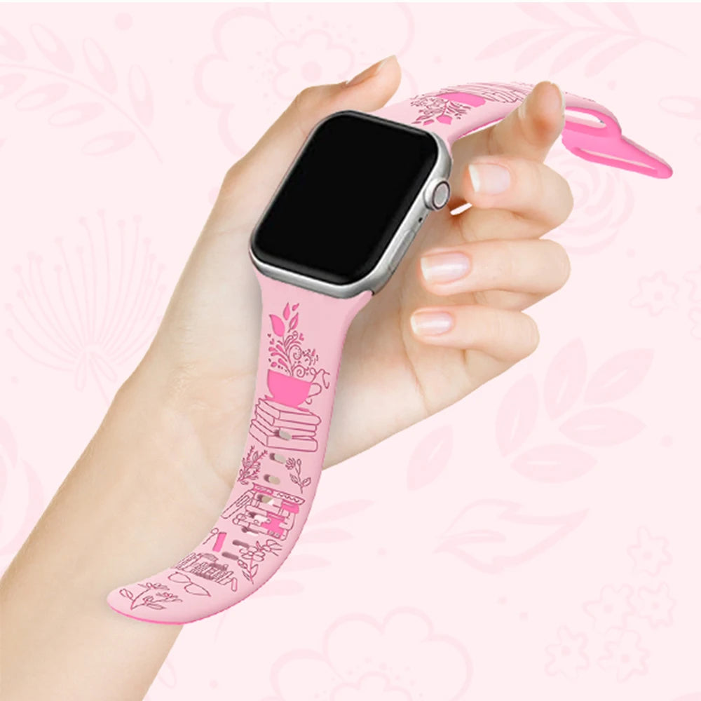 Book Love Engraved Silicone band Suitable for Apple Watch 40mm 41mm 42mm 44mm 45mm 46mm 49mm Apple Watch Ultra Series 10 9 8 7 6 SE