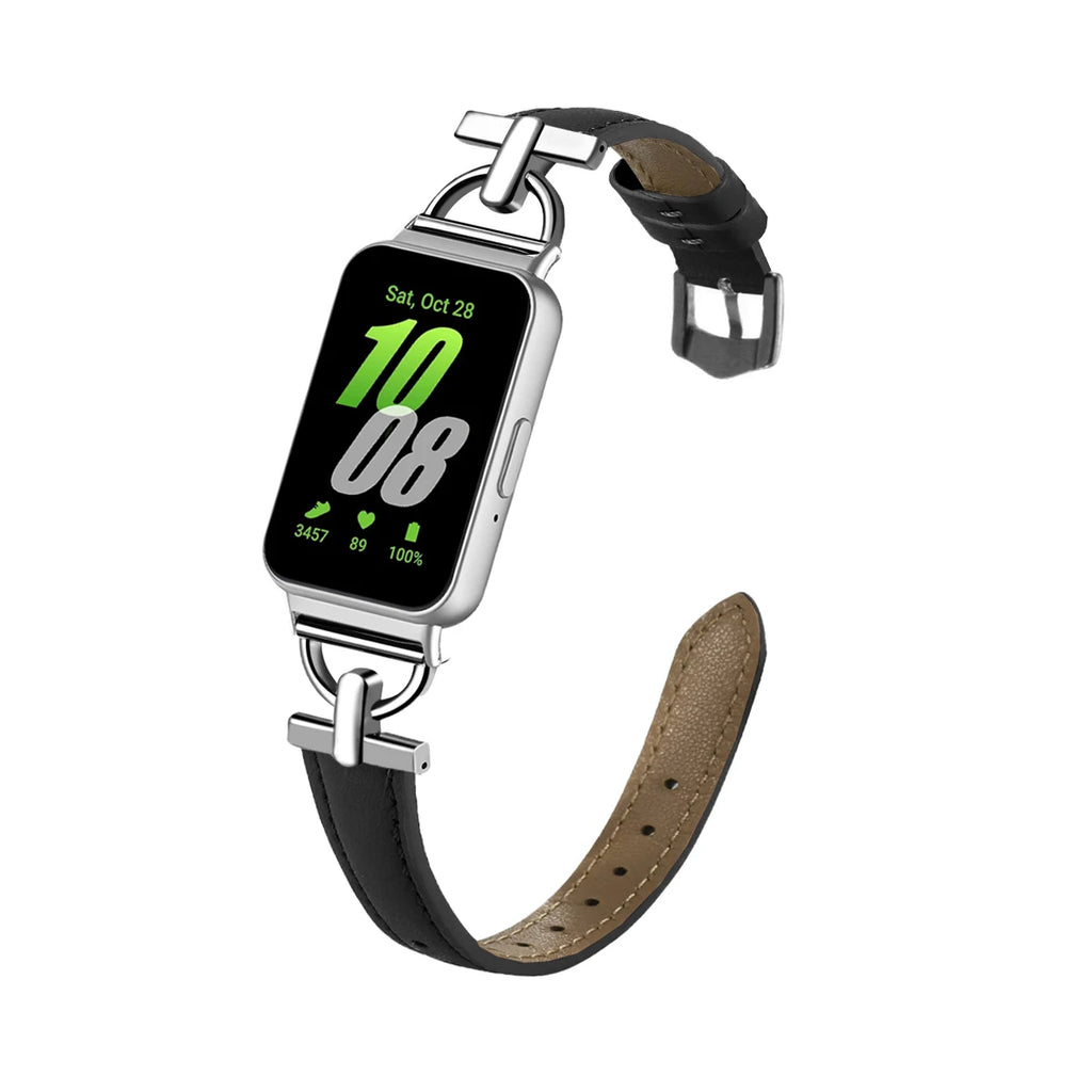 Samsung Galaxy Fit 3 Metal+Leather Strap for Samsung fit 3 Smart Watch Accessories Wristband for Galaxy Fit 3 Bracelet Belt