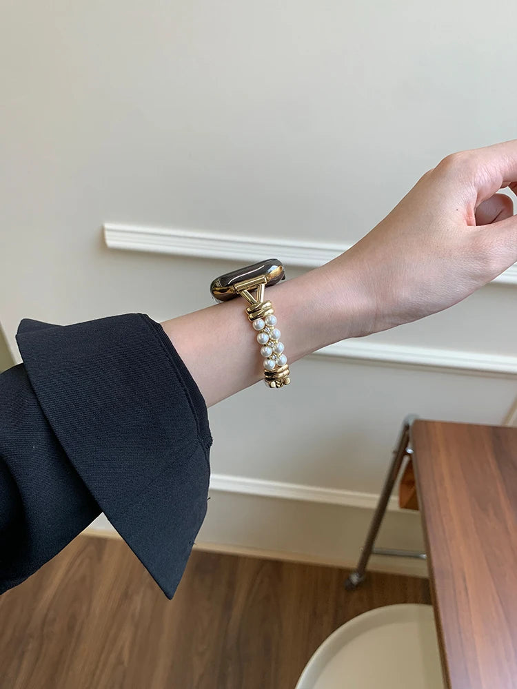 Luxury Pearl band For Apple Watch Ultra 10 9 8 7 6 5 4 Glossy metal band For Apple Watch 40mm 41mm 42mm 44mm 45mm 46mm 49mm