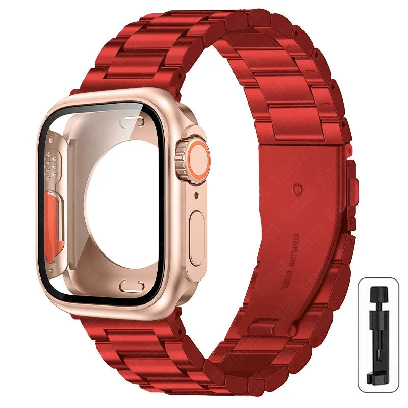 Change to Ultra Case+Band For Apple Watch 46mm 44mm 41mm 45mm metal Stainless Steel band for Apple Watch Series Series11 10 9 8 7 6 SE 5