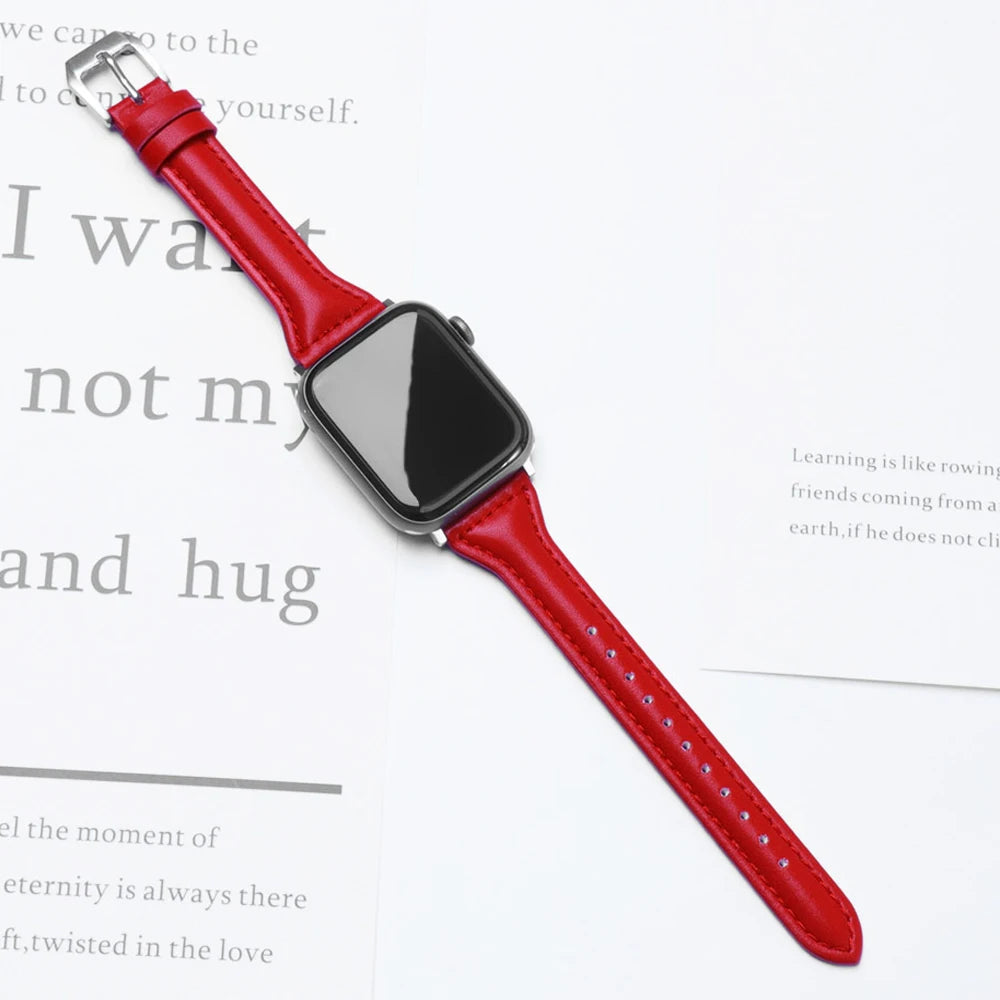 Slim Leather band for Apple Watch band 44mm 45mm 41mm 40mm 38mm wrist women band Apple Watch serie 9 8 7 6 5 4 3 SE Ultra 2 49mm