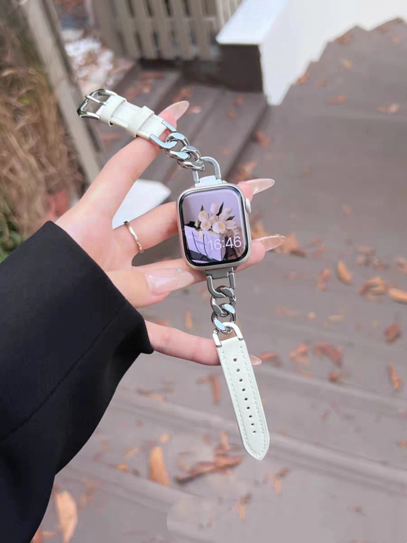 Metal link Elegant Slim Leather loop for Apple Watch band For Women Correa Thin for Apple Watch band