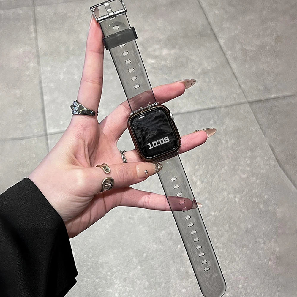Silicone band For Apple Watch band 49mm 46mm 42mm 40mm 42mm 45mm 41mm 44mm 38mm Glacier Jelly Clear band For Apple Watch Series 10 9 8 Ultra