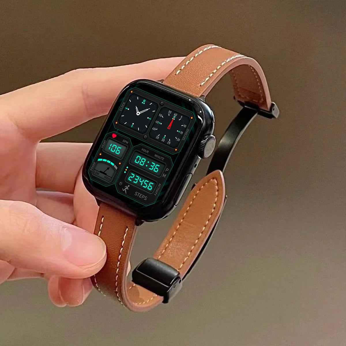 Magnetic Buckle band For Apple Watch 10 42mm 46mm SE 44mm 40mm 9 8 7 41mm 45mm Folding Slim Leather band Apple Watch Series 10 8 7 6 5