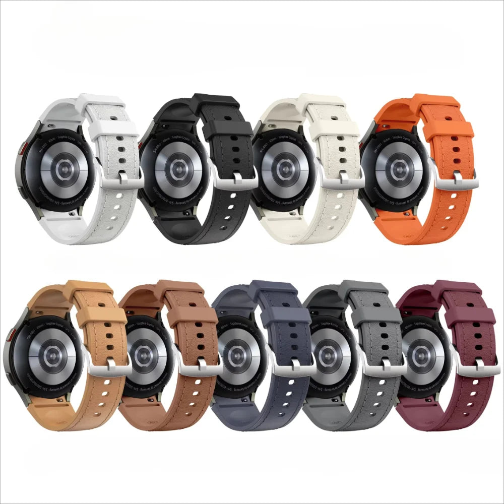 Silicone+Leather Strap for Samsung Galaxy Watch 7 6 5 4 FE 40mm 44mm No Gap Bracelet Band Watch 6 4 Classic 43/47mm 42/46mm Belt