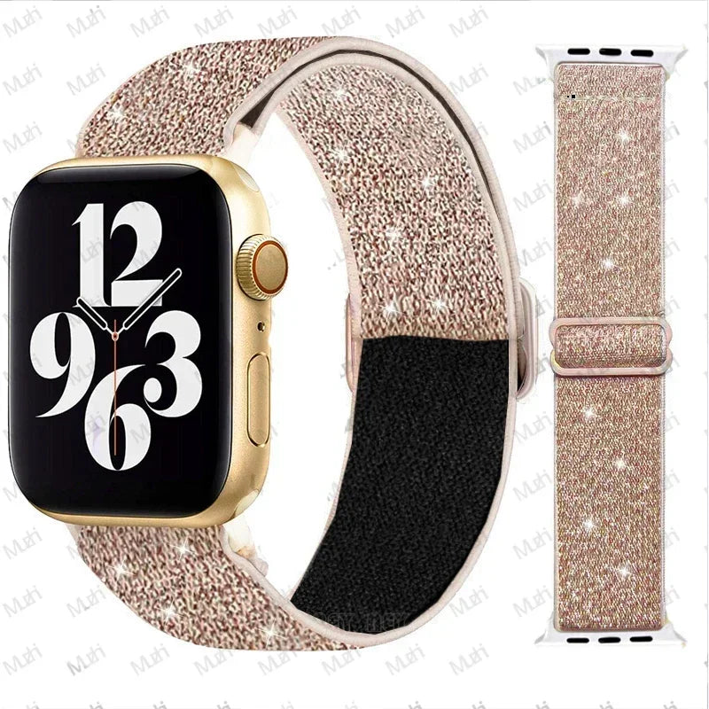 Bohemian Nylon band for Apple Watch Ultra 2 49mm 42mm 45mm 38mm 40mm 41mm 44mm Elastic Shiny band Apple Watch Series 10 9 8 7 6 5 4 3 SE