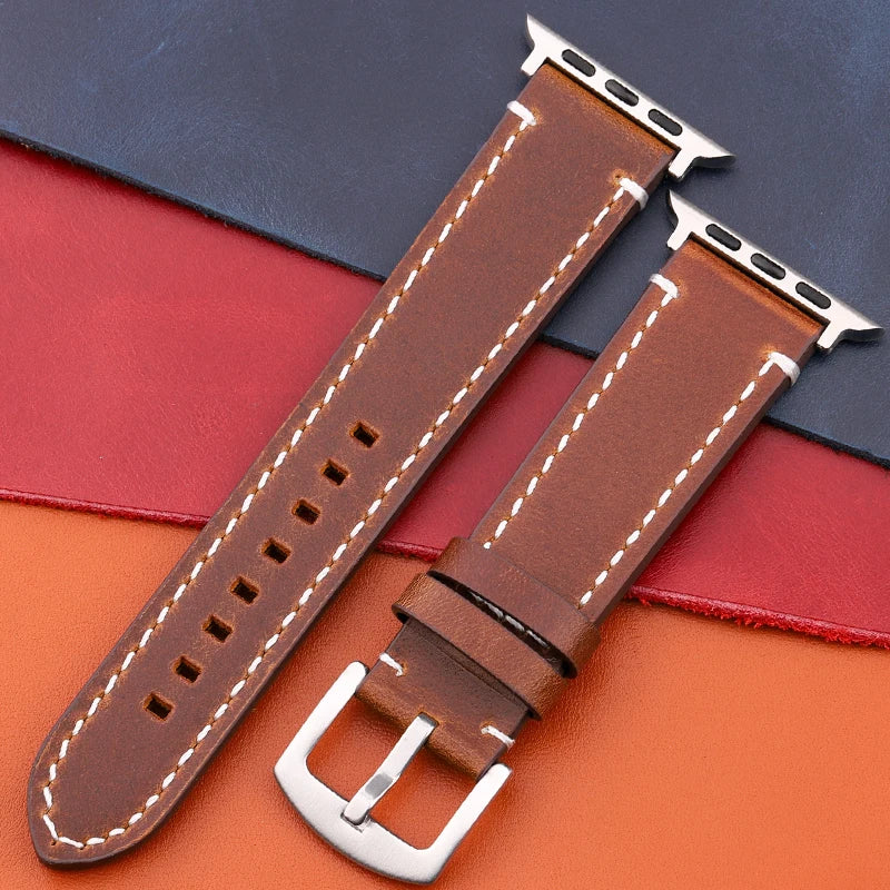 Genuine Leather band For Apple Watch band Serie 7 6 5 4 SE band 44mm 45mm 40mm 41mm 42mm 49mm Women Men Apple Watch Watchband