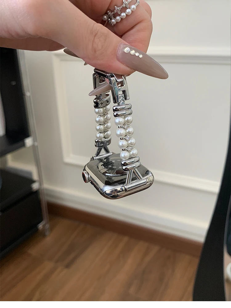 Luxury Pearl band For Apple Watch Ultra 10 9 8 7 6 5 4 Glossy metal band For Apple Watch 40mm 41mm 42mm 44mm 45mm 46mm 49mm