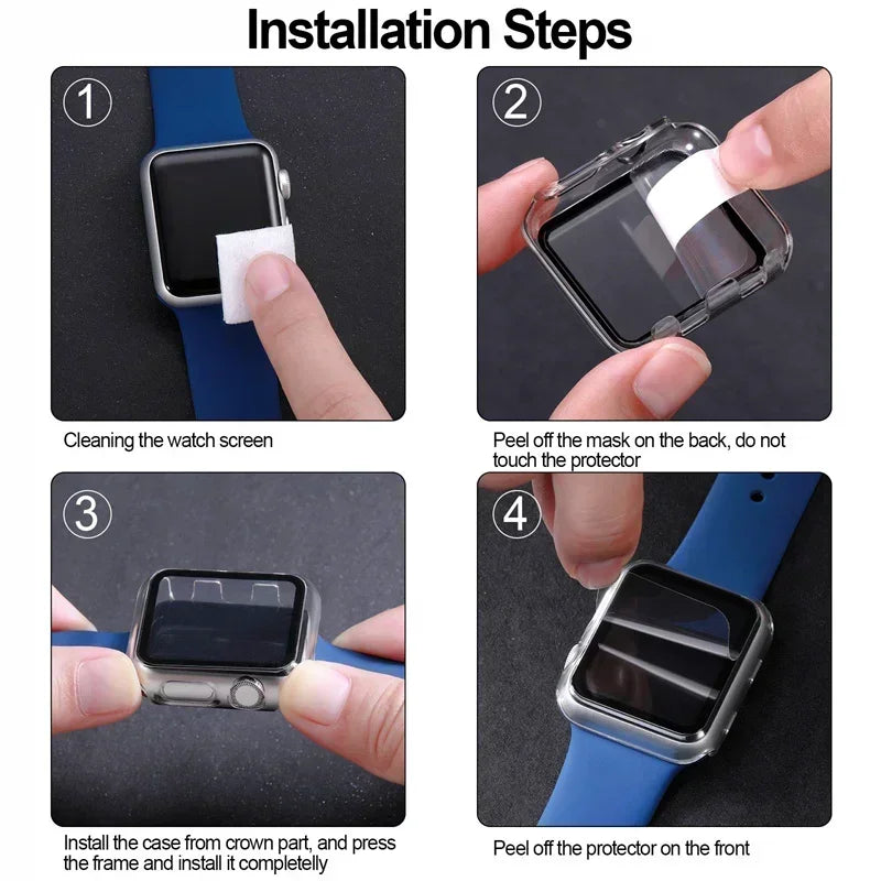 Glass+Case+band For Apple Watch band 41mm 44mm 38mm 42mm 45mm 40mm Silicone band Apple Watch serises 9 8 3 4 5 6 SE 7 watchbands