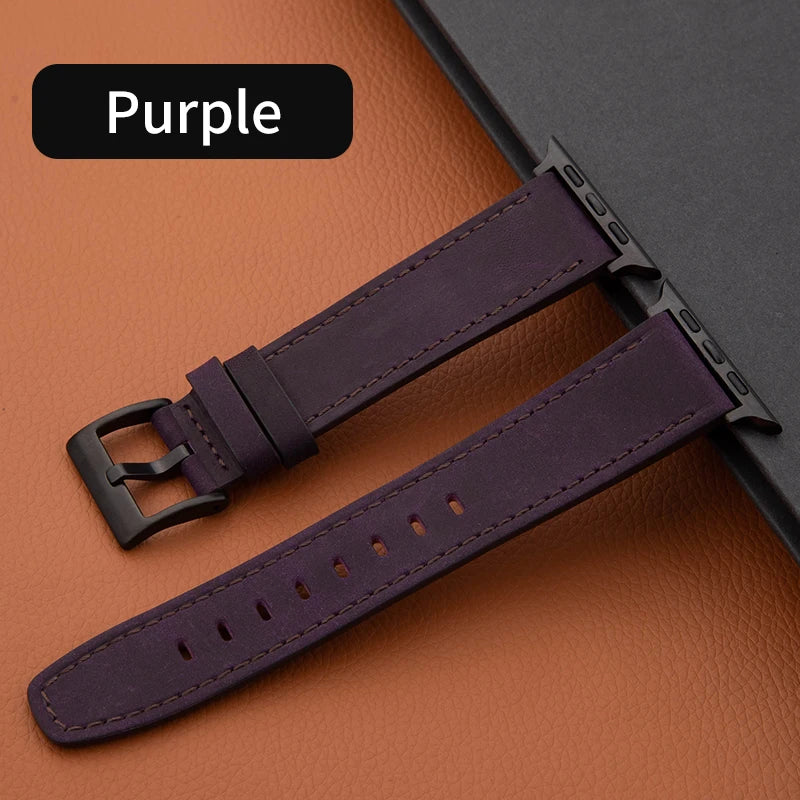 Leather band For Apple Watch band 49mm 44mm 45mm 42mm 40mm 46mm 38mm 41mm Crazy Horse Style band Apple Watch Ultra Series 10 9 8 7 SE 6 5