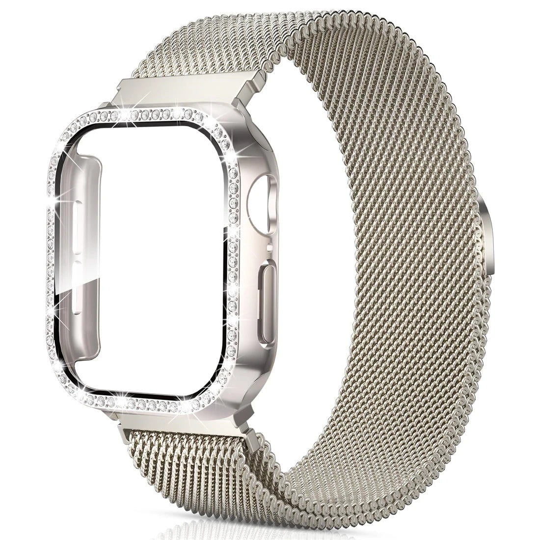 Milanese Loop+ case for Apple Watch Series 44mm 45mm 40mm 41mm 46mm 42mm diamond cover+band Apple Watch 9 8 7 6 5 4 10 Ultra 49mm band
