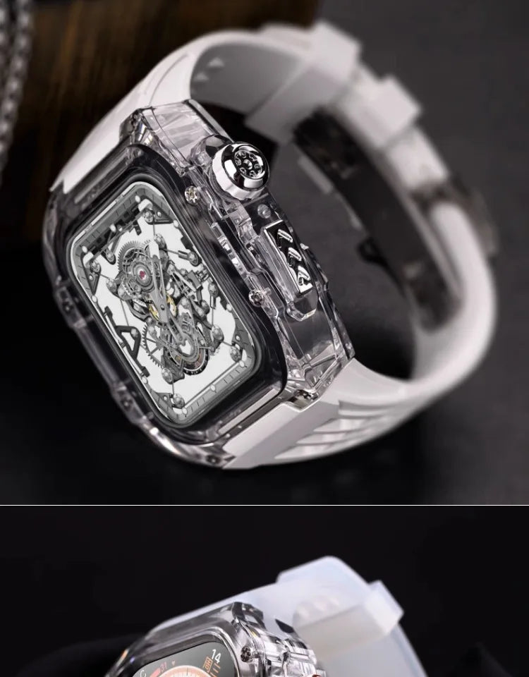 Transparent Luxury Case for Apple Watch Ultra 49mm 45mm 44mm , Stainless Steel Buckle band for Apple Watch 8 7 6 5 4 DIY Modification