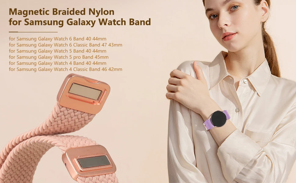 No Gaps Band For Samsung Galaxy Watch 7 6 4 classic/5 pro 47mm 44mm 40mm Braided solo loop Magnetic bracelet Galaxy watch6 strap