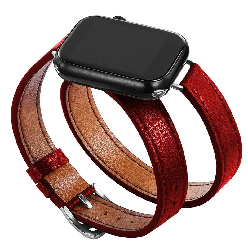 Double Tour leather band For Apple Watch Ultra band 49mm 45mm 42mm 44mm Series 8 7 6 SE 5 4 3 2 Apple Watch 6 38mm 40mm Correa 41mm