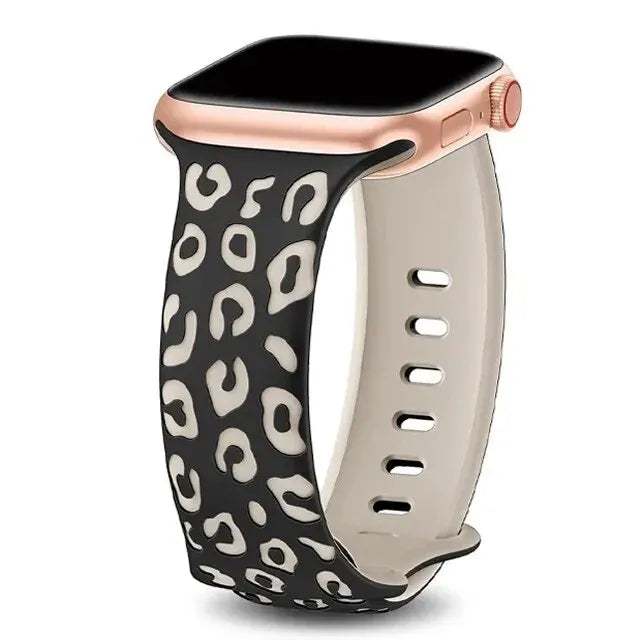 Engraved Leopard band For Apple Watch Ultra 2 3 band 49mm 44mm 41mm 40mm 45mm 38mm Silicone band Apple Watch Series 98765SE 10 11 46mm 42mm