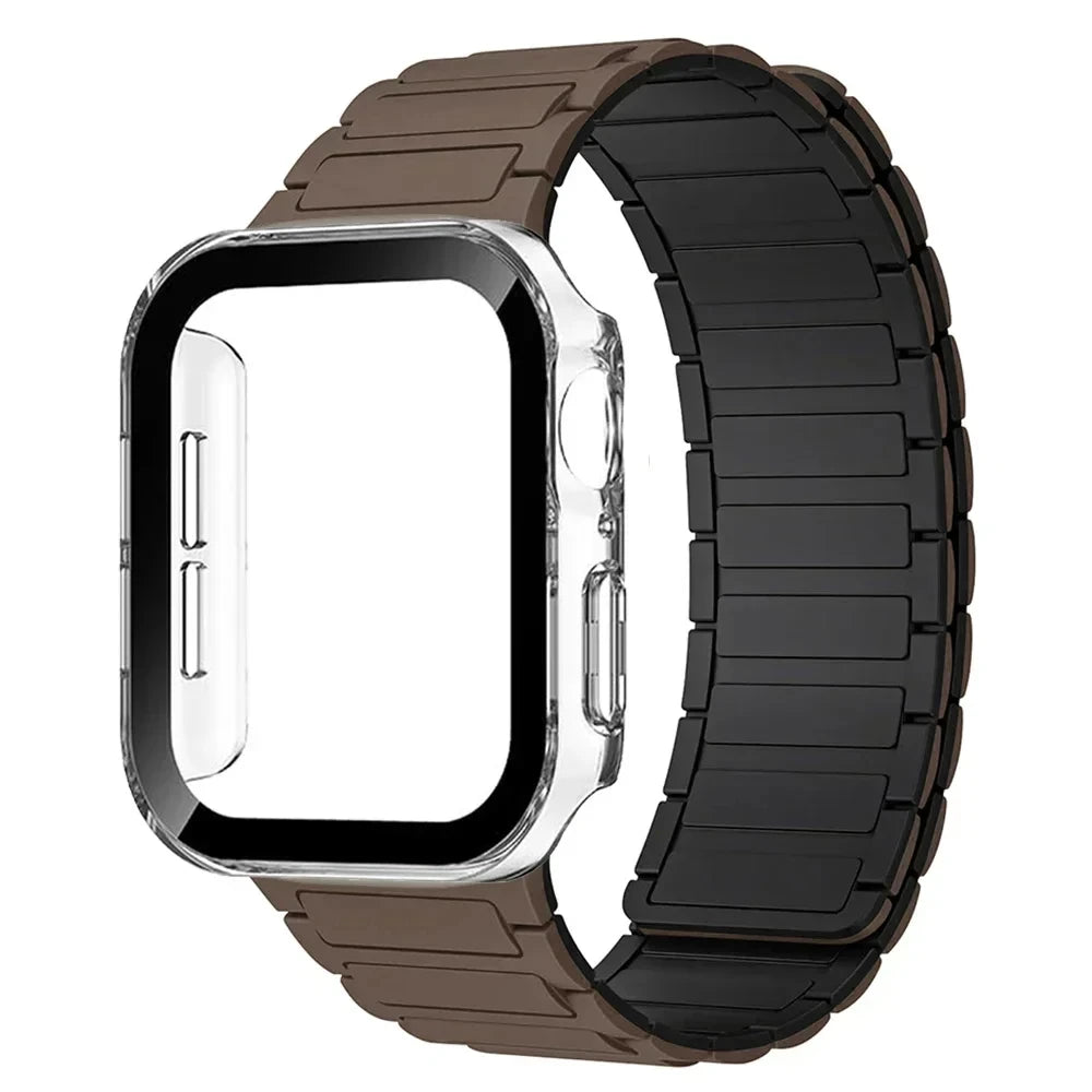 Case+Magnetic band for Apple Watch band 44mm 40mm 49mm 45mm 41mm 38mm Silicone band Apple Watch Series 9 8 7 6 3 SE Ultra 2 band