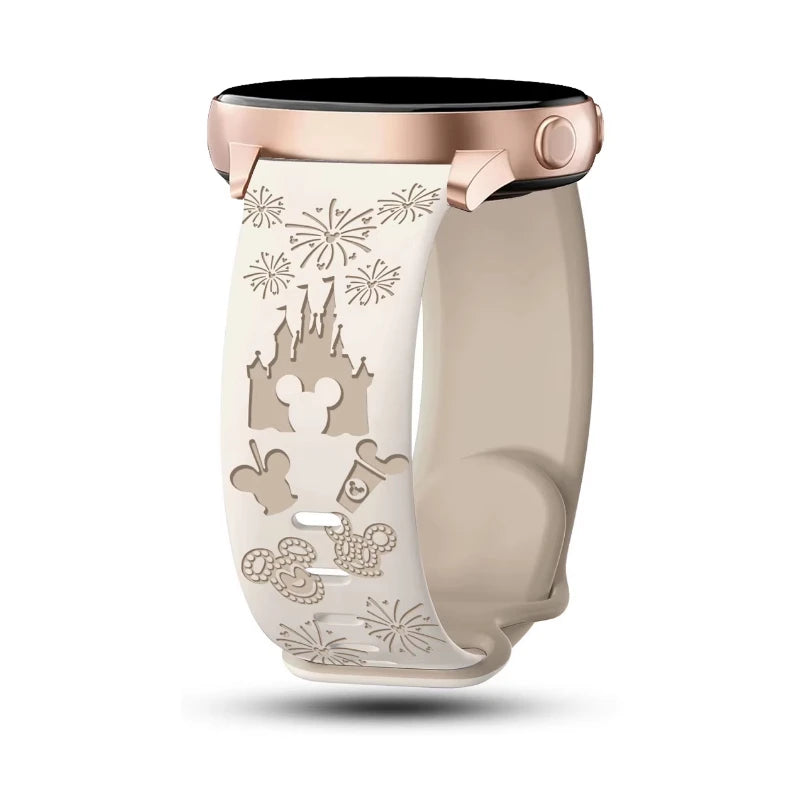 20mm Castle Floral Engraved Band for Samsung Galaxy Watch 7 6 5 4 40/44mm Silicone Cute Strap for Watch 6Classic 47mm 5Pro 45mm