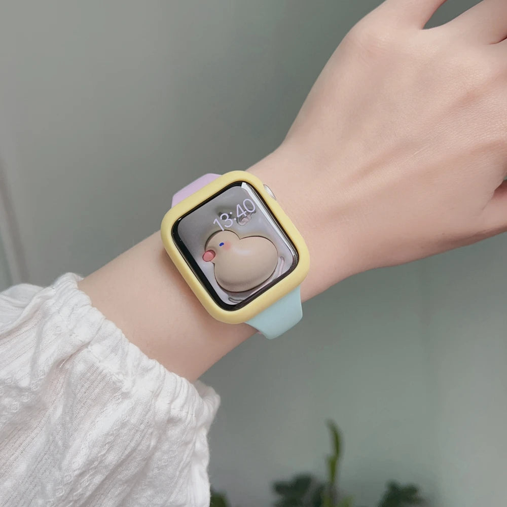 2pack silicone band +case set for Apple Watch Correa s11 women Sport 38mm 40mm 41mm 42mm 44mm 45mm 49mm for Apple Watch Series band