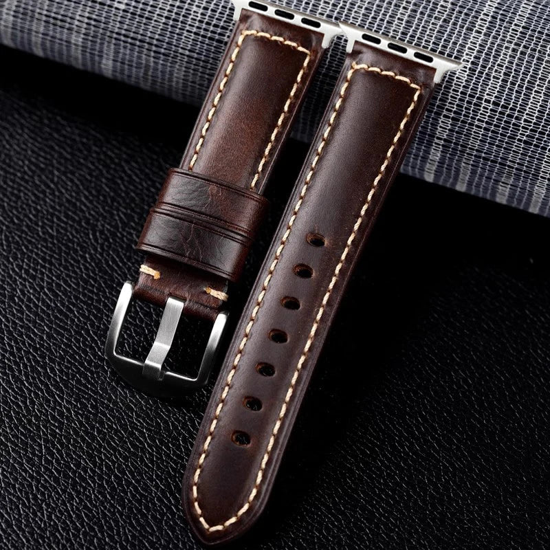 Vintage Cow Leather Watch band for Apple Watch band 46mm 42mm 49mm 45mm 44mm Ultra 3 2 Leather band for Apple Watch Series 11 10 9