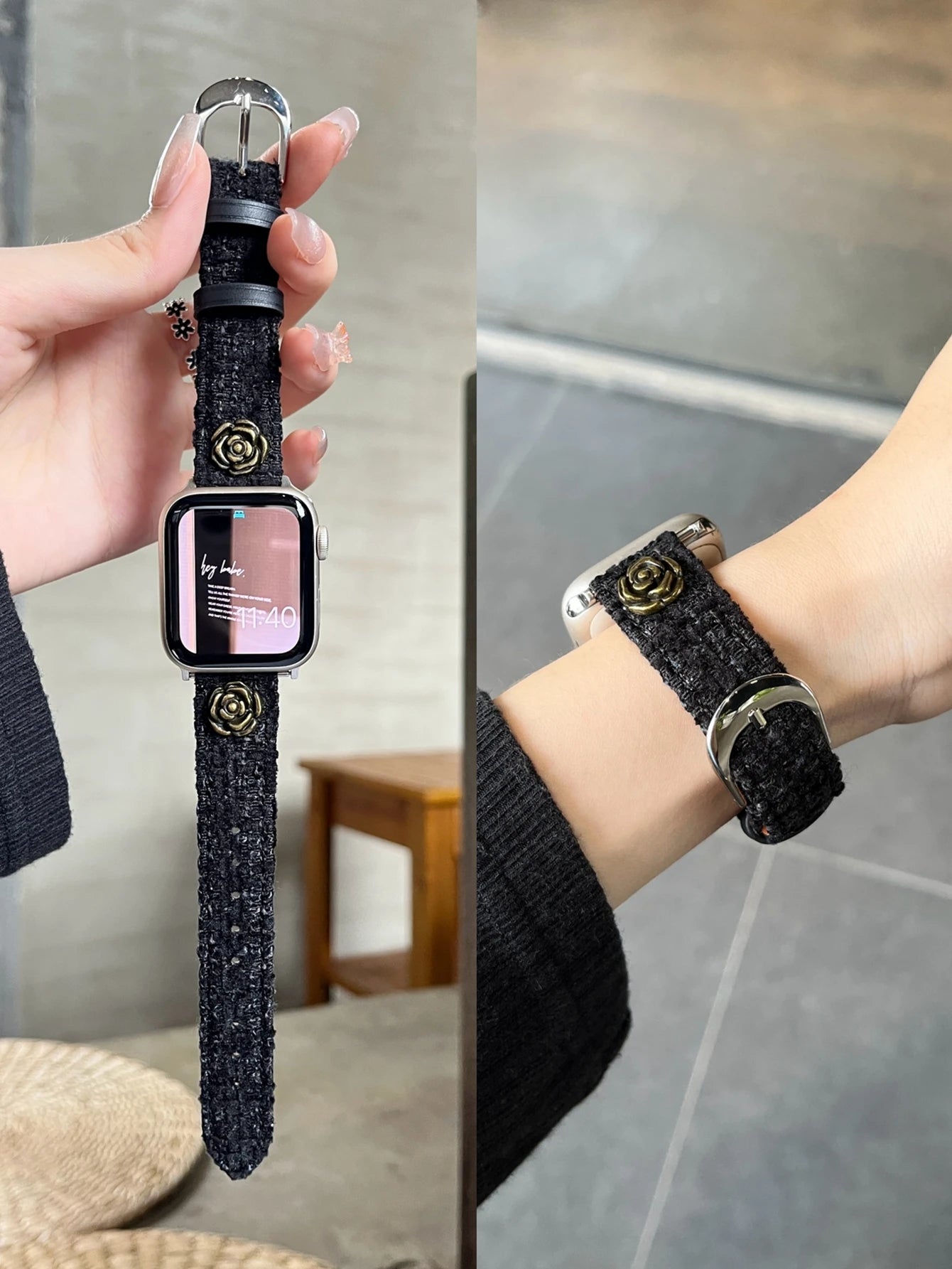 Flower Cloth Leather loop For Apple Watch band women Series Ultra 11 10 9 8 7 6 38mm 40mm 41mm 42mm 44mm 45mm 46mm band