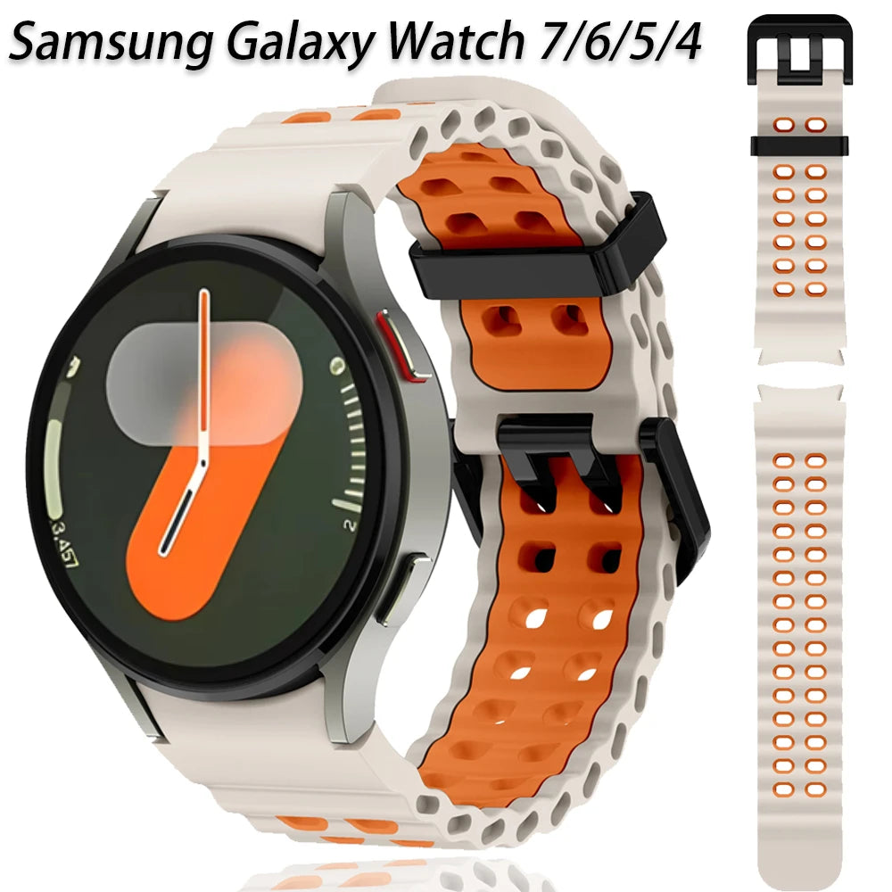 Ocean Silicone Comfortable Strap for Samsung Galaxy Watch 7/6/5/4 40mm 44mm Bracelet for Watch 6/4 Classic 47/43mm 46/42mm Band