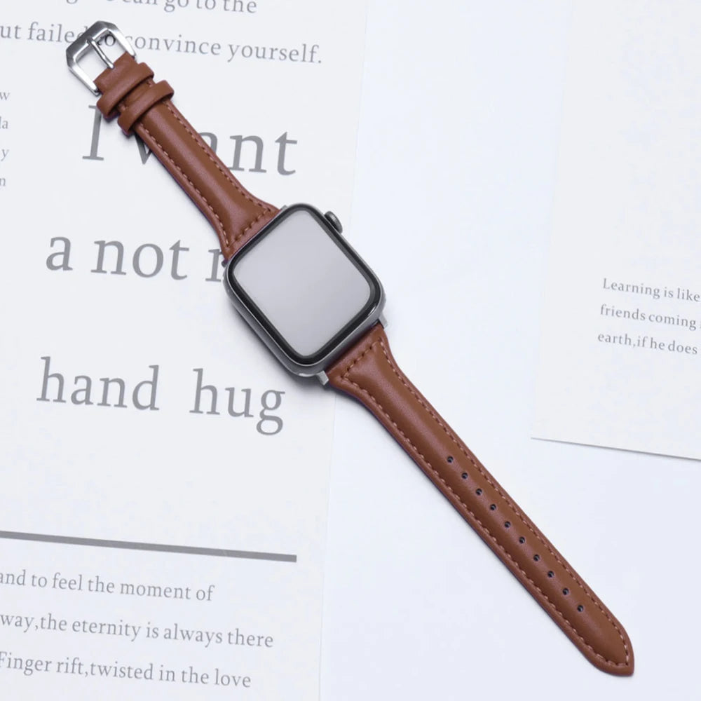 Slim Leather band for Apple Watch band 44mm 45mm 41mm 40mm 38mm wrist women band Apple Watch serie 9 8 7 6 5 4 3 SE Ultra 2 49mm