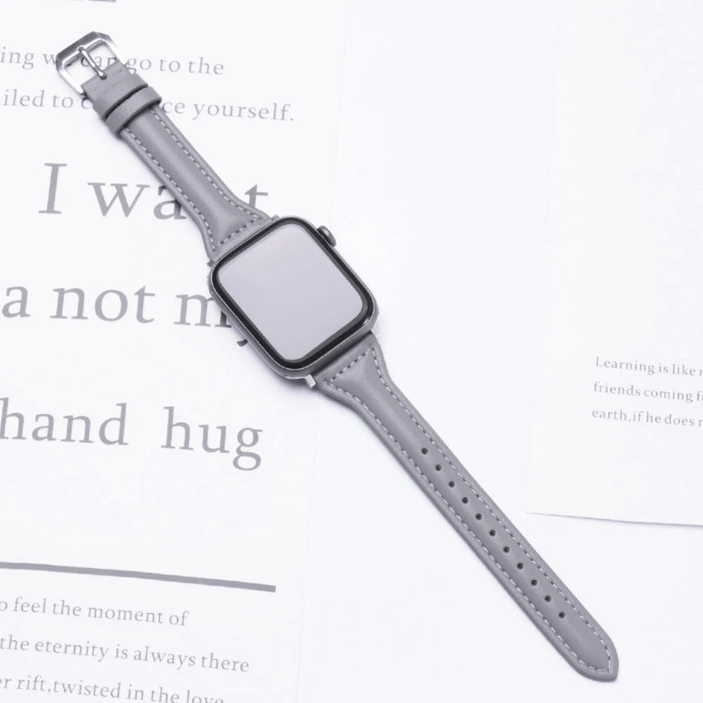 Slim Leather band for Apple Watch band 44mm 45mm 41mm 40mm 38mm wrist women band Apple Watch serie 9 8 7 6 5 4 3 SE Ultra 2 49mm