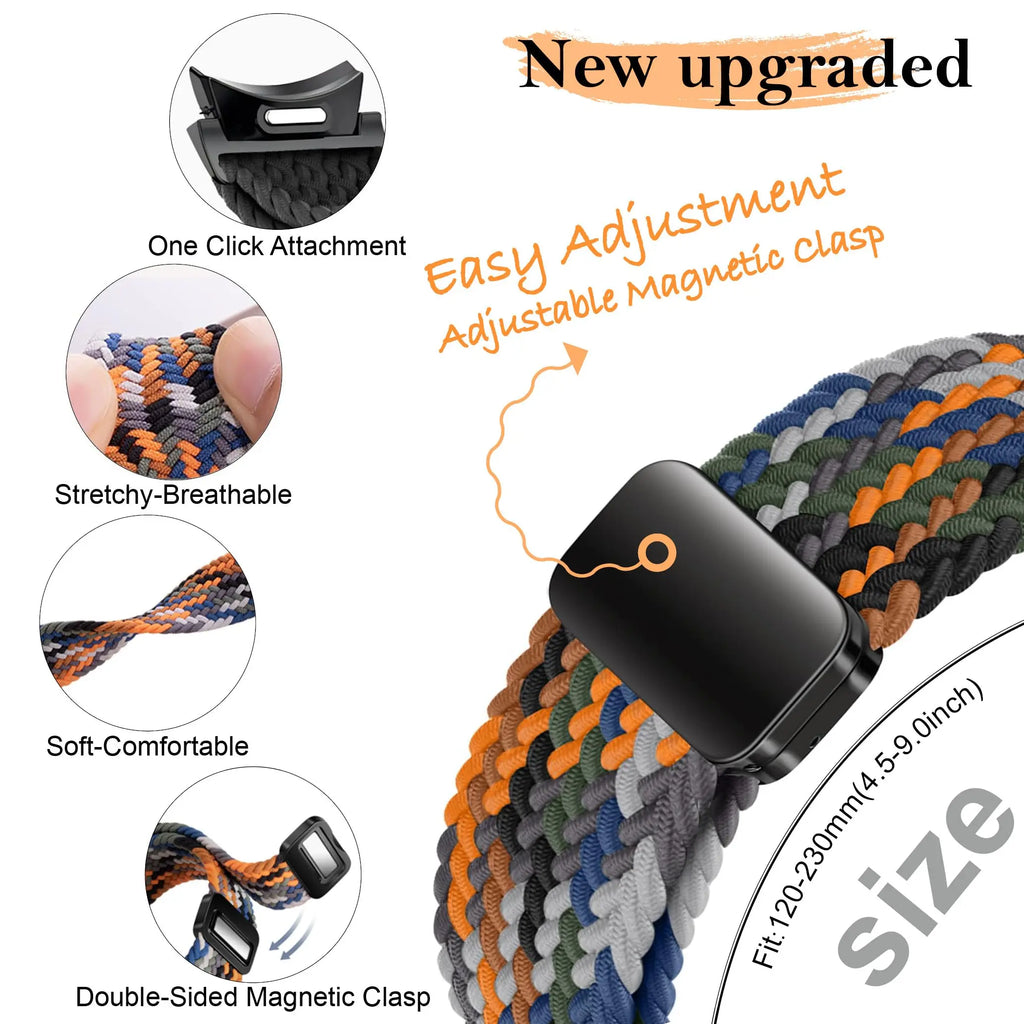 No Gaps Band For Samsung Galaxy Watch 7 6 4 classic/5 pro 47mm 44mm 40mm Braided solo loop Magnetic bracelet Galaxy watch6 strap