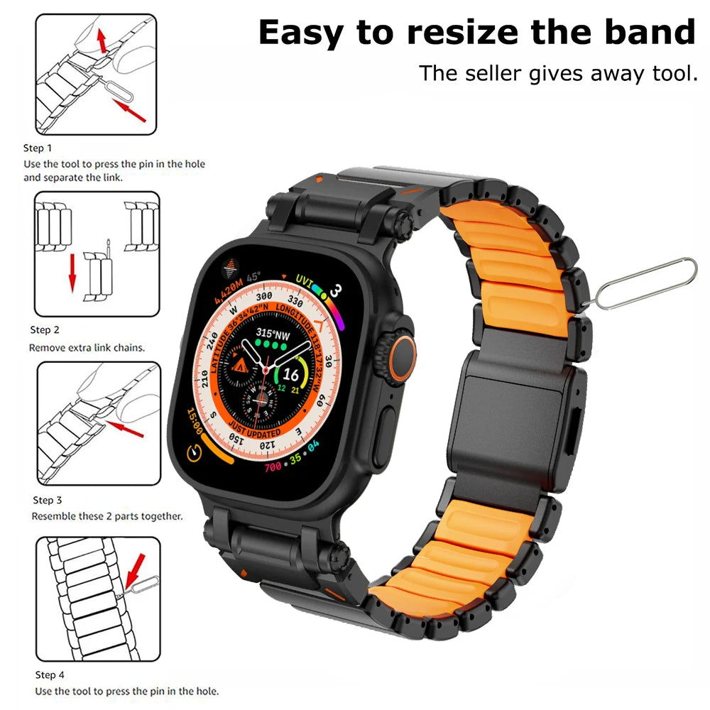 Magnetic Titanium band for Apple Watch Ultra 3 2 49mm Rubber Men band For Apple Watch 11 10 46mm 9 8 7 6 5 4 SE3 44mm 45mm band