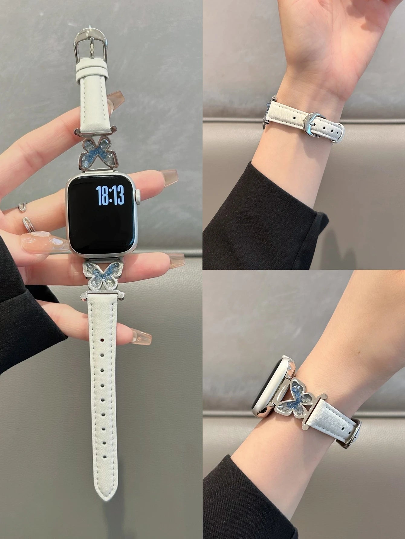 Metal Bear leather loop For Apple Watch band women 11 10 9 8 7 6 5 4 3 SE 38mm 40mm 41mm 42mm 44mm 45mm 46mm 49mm band