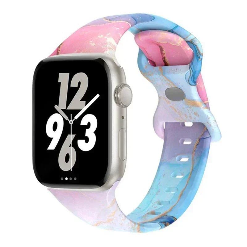 Printed Floral band For Apple Watch Ultra band 49mm 41mm 40mm 38mm 45mm 44mm 42mm Silicone band Apple Watch Series 9 8 7 SE 6 5 4 3