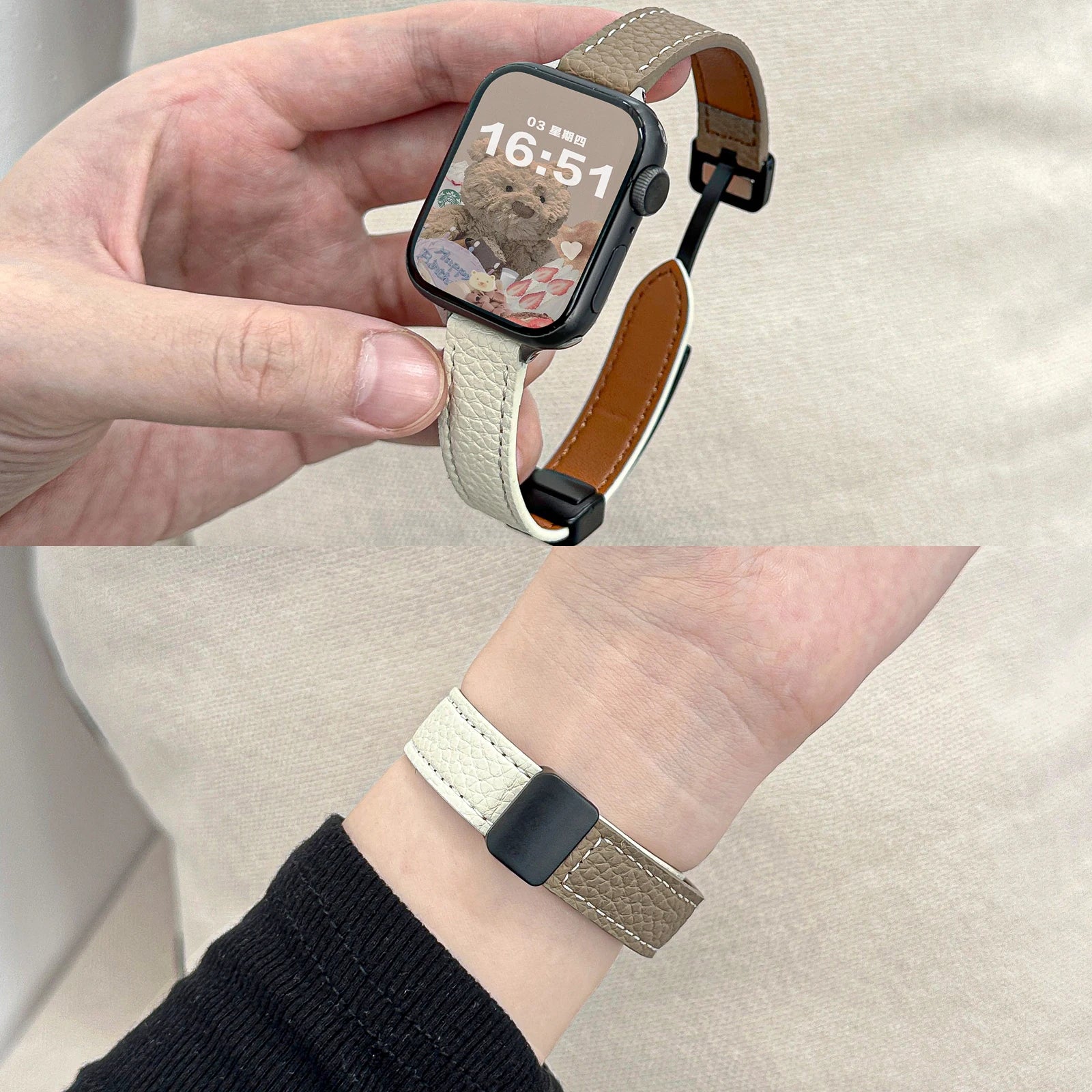 Folding Slim Leather Magnetic watch band For Apple Watch 10 11 42mm 46mm SE 44mm 40mm 9 8 7 41mm 45mm band 6 5 4 band For Apple Watch