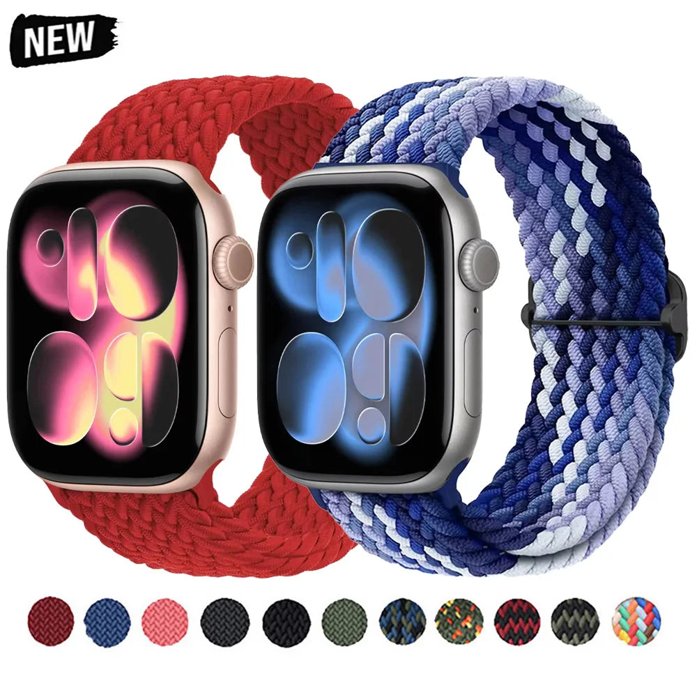 Braided band For Apple Watch band 44mm 45mm 49mm 46mm 40mm 41mm 38mm Elastic Adjustable Nylon band Apple Watch Series 11 10 9 8 SE 7 Ultra3