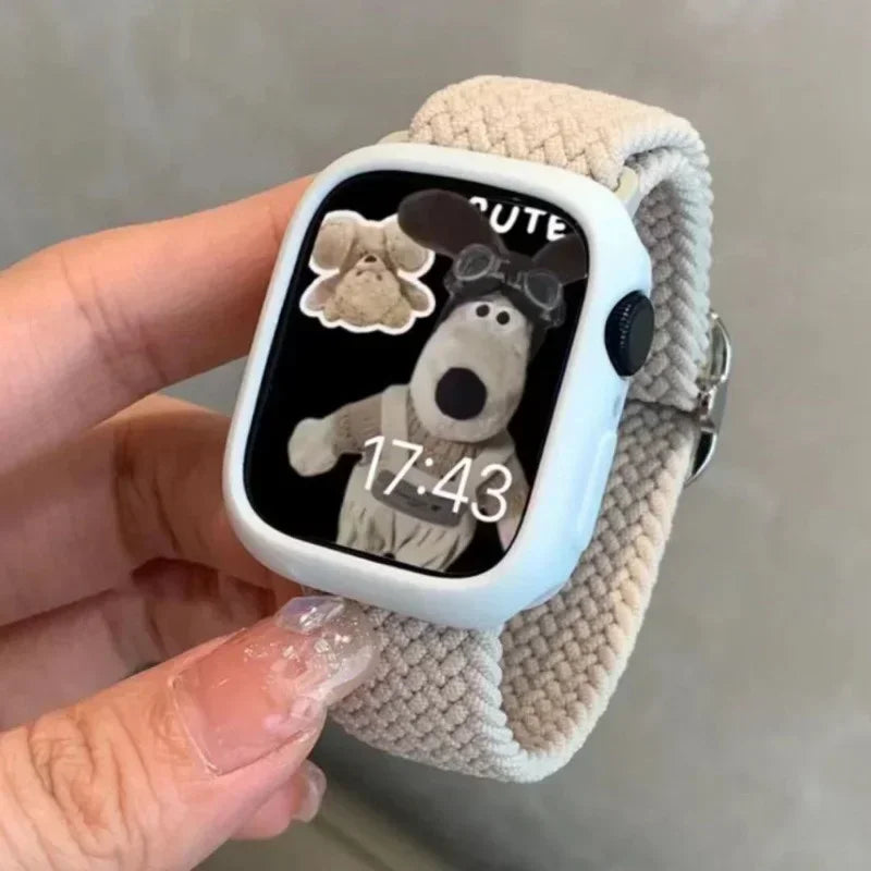 Korean Cute Braied band + Case For Apple Watch band 49mm 46mm 45mm 44mm 38mm 42mm Nylon band For Apple Watch Series 10 9 8 7 6 5 4 3 SE